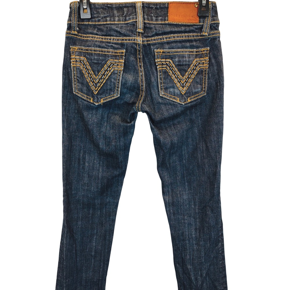 Vigoss Collection Womens Straight Leg Jeans Dark Wash Embroidered Size 0 25 roxy